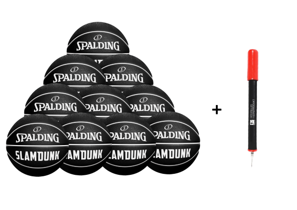 Spalding Basketball Slam Dunk Ball Größe 7 schwarz - 10er Ballpaket inkl. Ballpumpe