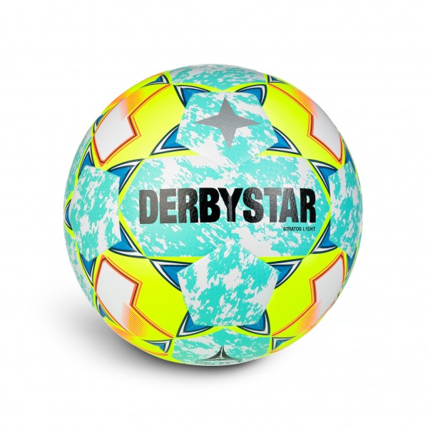 Derbystar Fußball Stratos Light v24 blau-gelb-weiss-Ballpaket mit 10 Bällen und Ballnetz