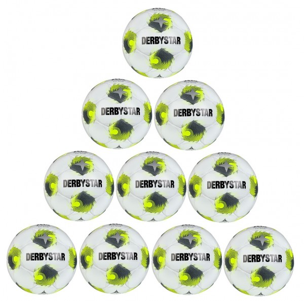 Derbystar Fußball Brillant TT AG v25 Gr5 Top-Trainingsball weiss/gelb/grau 10er Ballpaket inkl. Ball